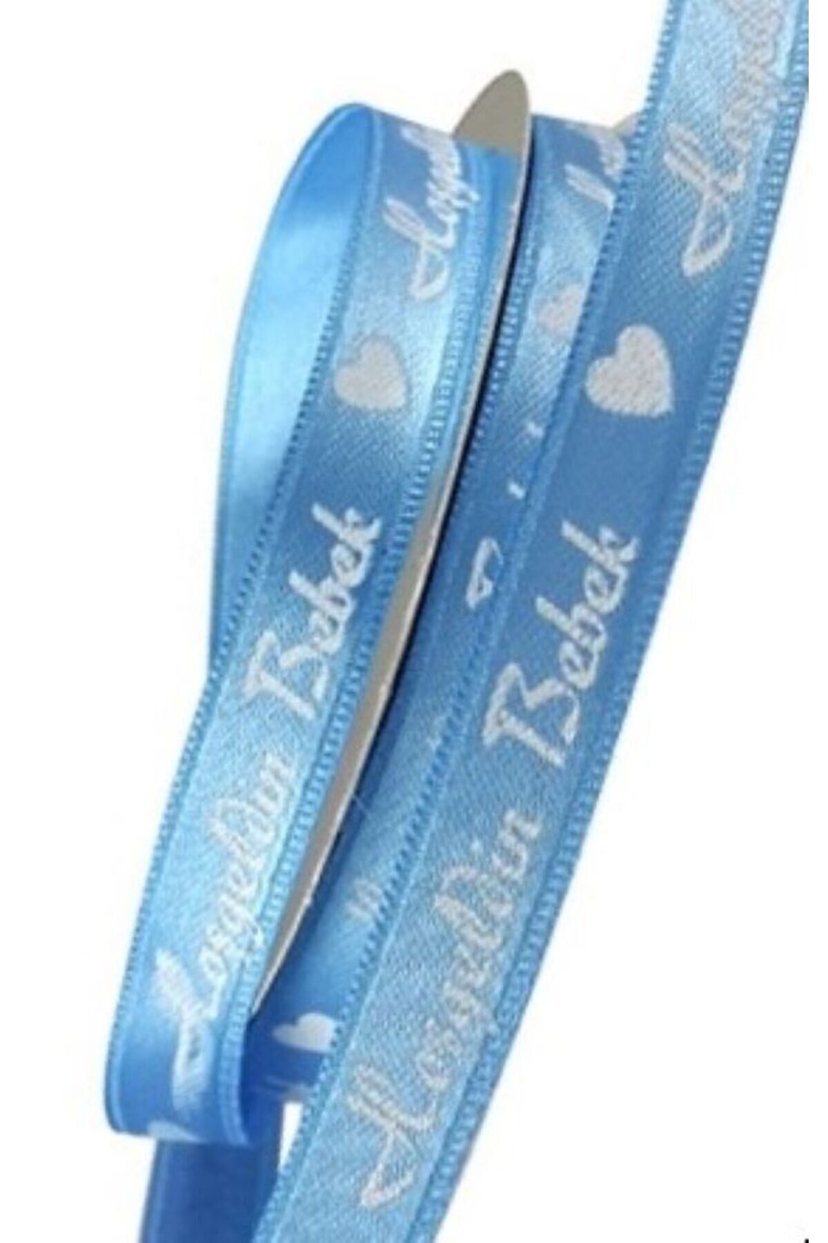 Hoşgeldin Bebek Saten Kurdele. 1cmx10metre. Mavi/beyaz.