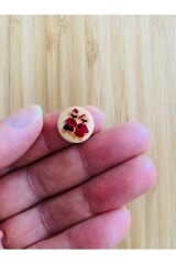 İkiz  Desen Boyama Doğal Ahşap Düğme 15 mm.  5'li Paket. İkiz.