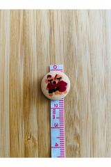 İkiz  Desen Boyama Doğal Ahşap Düğme 15 mm.  5'li Paket. İkiz.