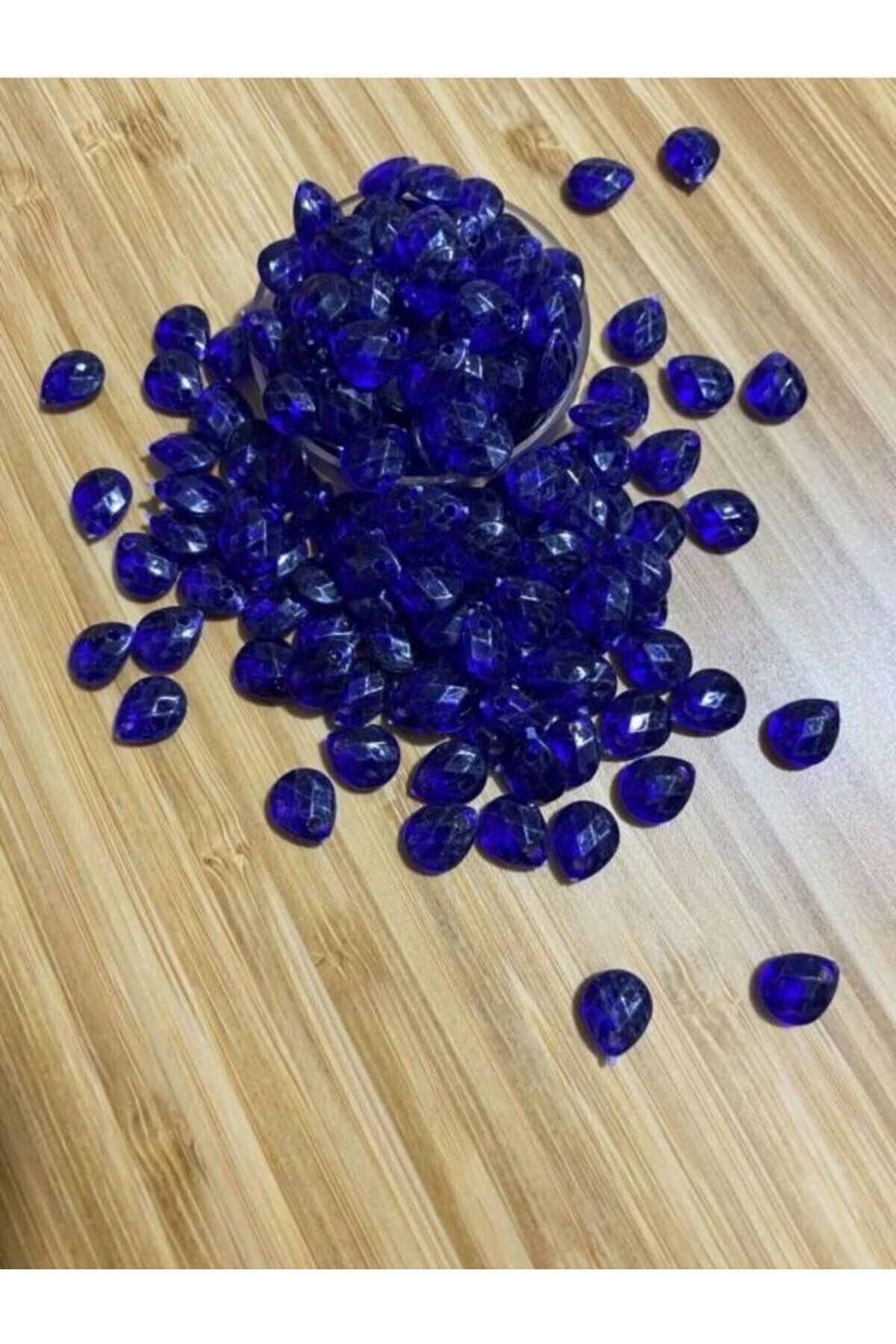 Şeffaf Saks Mavi Oya, Abiye, Havlu, Takı, Örgü vb. El İşleme Plastik Gözyaşı Damla Boncuk. 25gr.