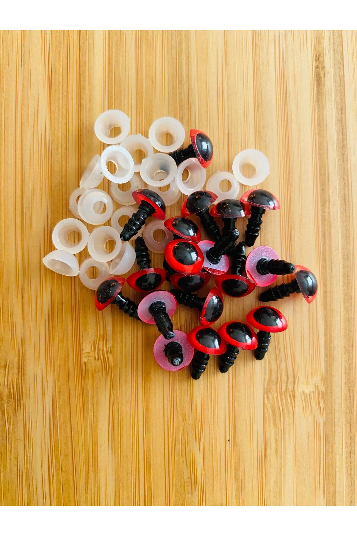 Amigurumi Oyuncak plastik vidalı göz. 10mm Şeffaf Kırmızı. 10 çift