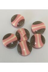 Damarlı Polyester Bebe Düğme 1.5cm 6'lı Paket. Pembe.
