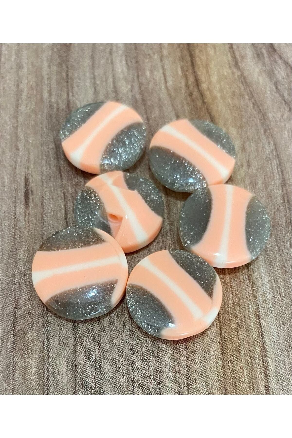 Damarlı Polyester Bebe Düğme 1.5cm 6'lı Paket. Somon.