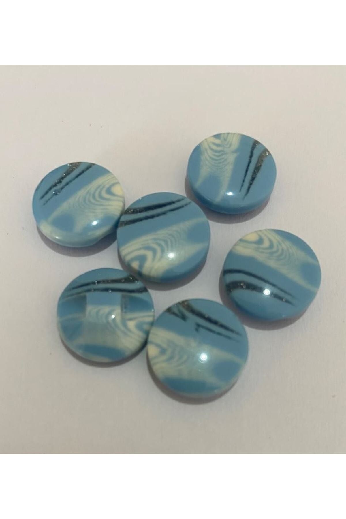 Damarlı Polyester Bebe Düğme 1.5cm 6'lı Paket. Mavi.