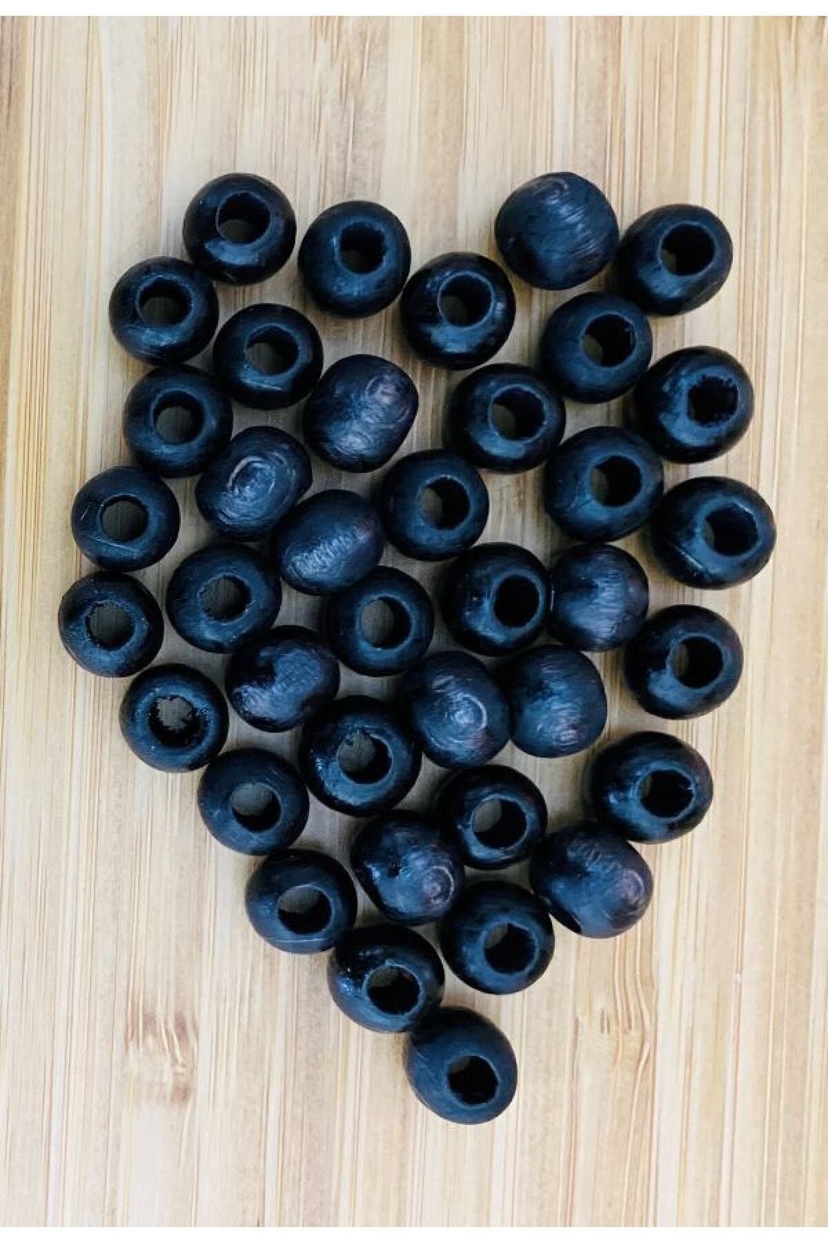 Boyalı Ahşap Makrame Boncuk. 9mmx11mm. 25gr. Takriben 65-70 Adet. Siyah.