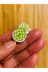 Dekoratif Boyalı Ahşap Ananas Şekilli Dikmeli Süs Düğme 30 x 20 mm.  5'li Paket. Mix. V1.