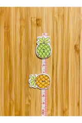 Dekoratif Boyalı Ahşap Ananas Şekilli Dikmeli Süs Düğme 30 x 20 mm.  5'li Paket. Mix. V1.