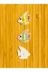 Dekoratif Boyalı Ahşap Balık Süs Düğme 30 X 35 Mm. 3'lü Paket. Renkli.