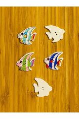 Dekoratif Boyalı Ahşap Balık Süs Düğme 30 X 35 Mm. 5'li Paket. Renkli.