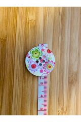 Dekoratif Boyalı Ahşap Çiçek Baskılı Düğme 25 Mm. 5'lı Paket. Çiçek Desenli.