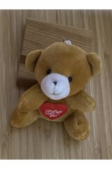 Sevimli Kalpli Ayıcık Peluş Anahtarlık. 11cm. Renk:taba.