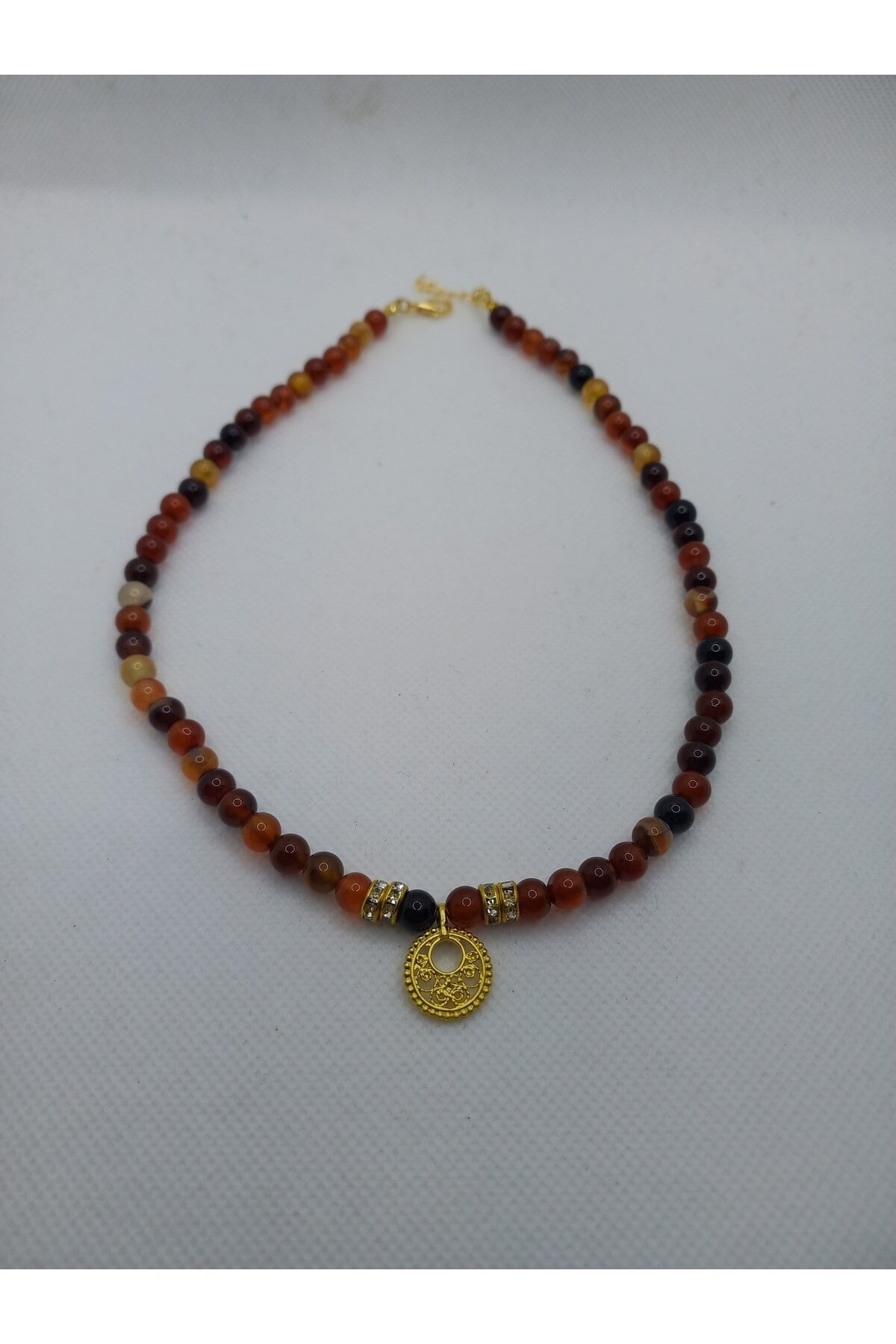 Kahverengi Doğal Akik Taşı Kolye