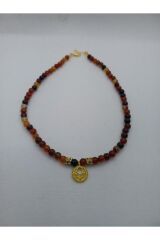 Kahverengi Doğal Akik Taşı Kolye