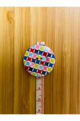 Dekoratif Boyalı Ahşap Düğme 28 Mm. 5'li Paket. Dama Desenli.