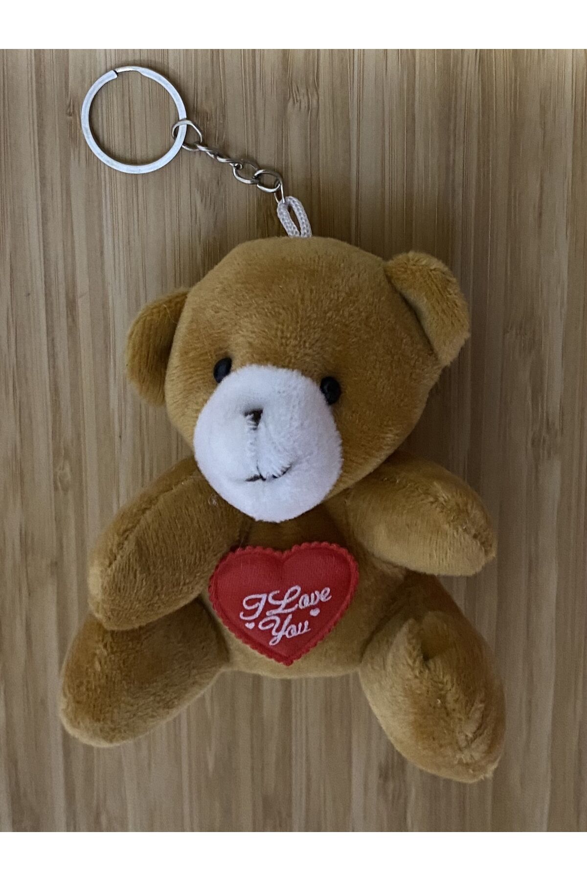Sevimli Kalpli Ayıcık Peluş Anahtarlık. 11cm. Renk:taba.