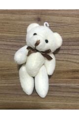Sevimli Papyonlu Ayıcık Peluş Anahtarlık. 12cm. Renk:krem.