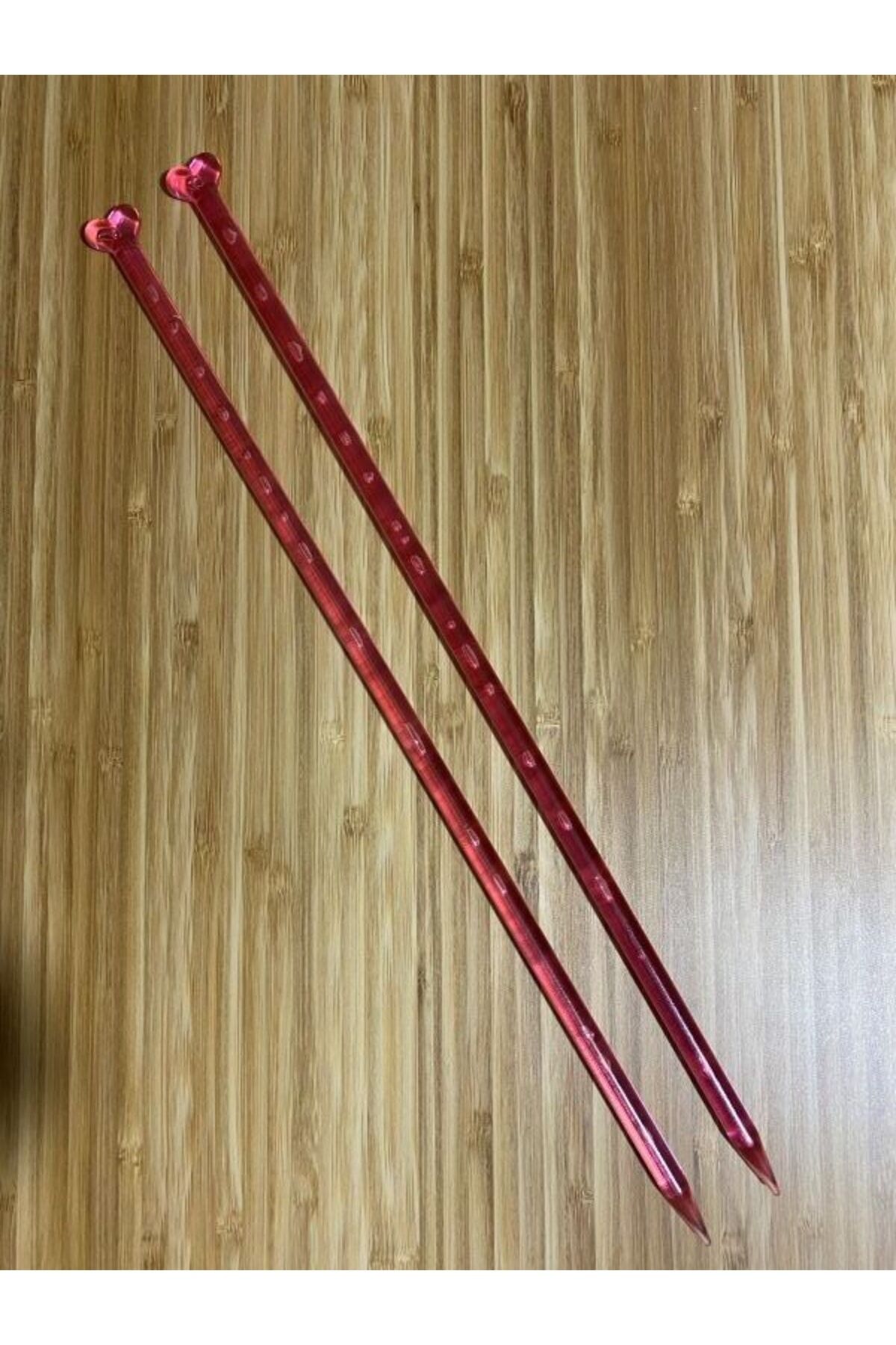 Kalp Başlık Renkli Plastik Örgü Şiş 35 Cm. Pembe 1 Çift.