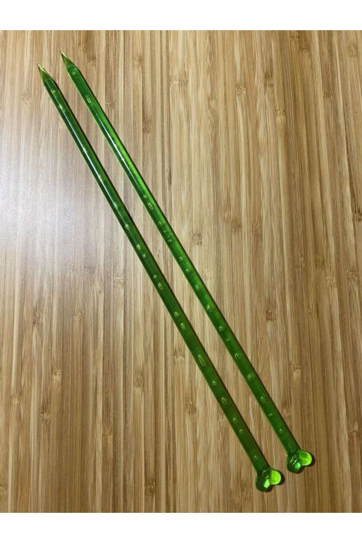 Kalp Başlık Renkli Plastik Örgü Şiş 35 Cm. Yeşil 1 Çift.