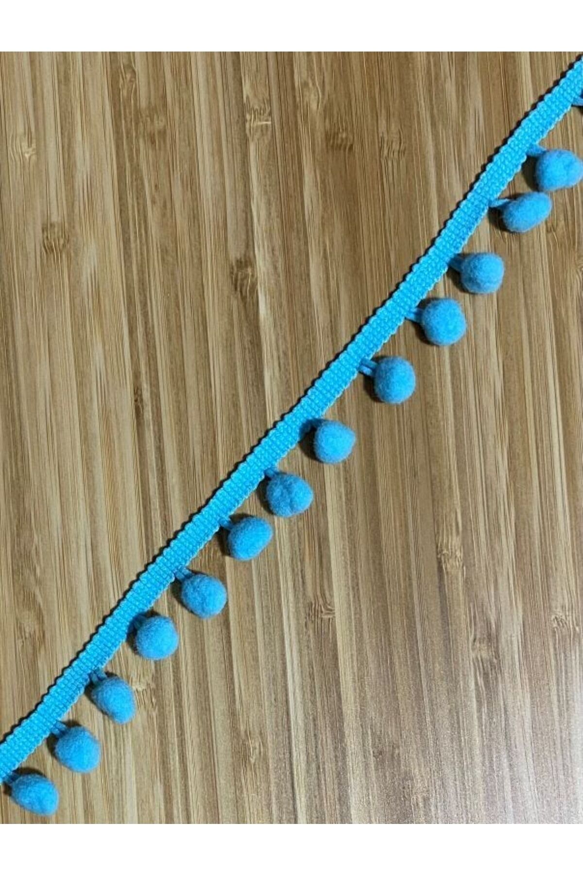 Sıralı Şerit Ponpon. Ponpon:1,3cm. Şerit:7mm. Turkuaz. 3 Metre.