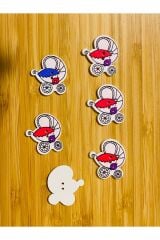 Dekoratif Boyalı Fayton Ahşap Düğme 29 x 26 mm.  6'lı Paket. Mix. V1.