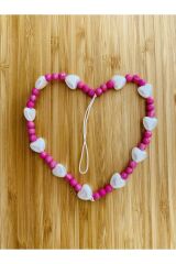 Kalp Plastik Inci Ve Barok Inci Telefon Charm'ı