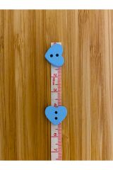 Kalp Şekilli Boyama Ahşap Düğme 13 x 14mm.  6'lı Paket. Mavi.