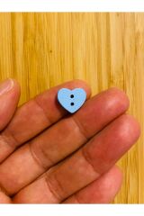 Kalp Şekilli Boyama Ahşap Düğme 13 x 14mm.  6'lı Paket. Mavi.
