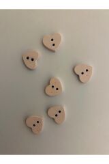 Kalp Şekilli Boyama Ahşap Düğme 13 x 14mm.  6'lı Paket. Pembe.