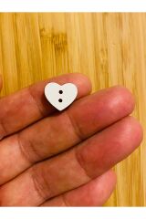 Kalp Şekilli Boyama Ahşap Düğme 13 x 14mm.  6'lı Paket. Pembe.