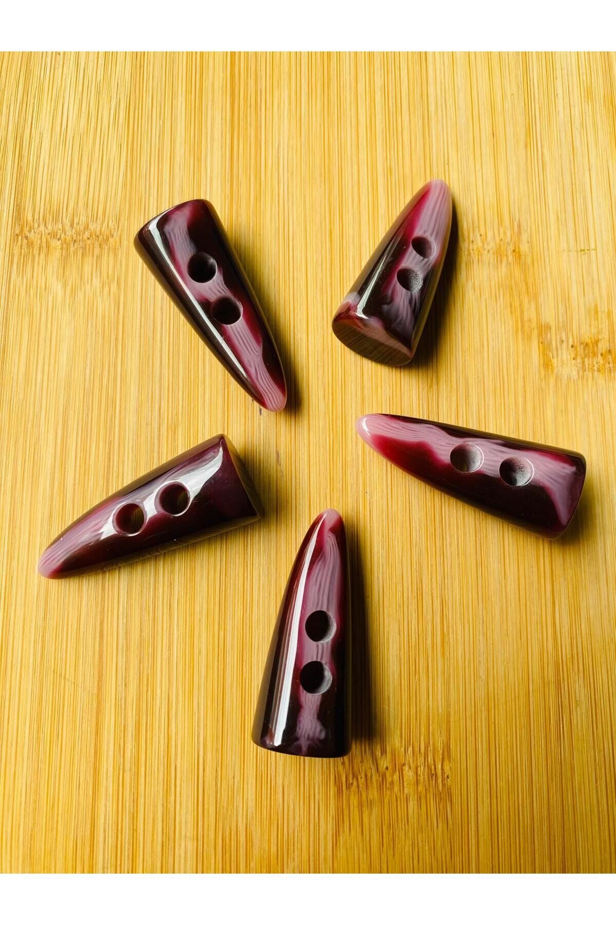 Polyester Damarlı Boynuz (Fildişi) Parlak Çoban Düğme 4.5x1.8 cm 5 adet BORDO .