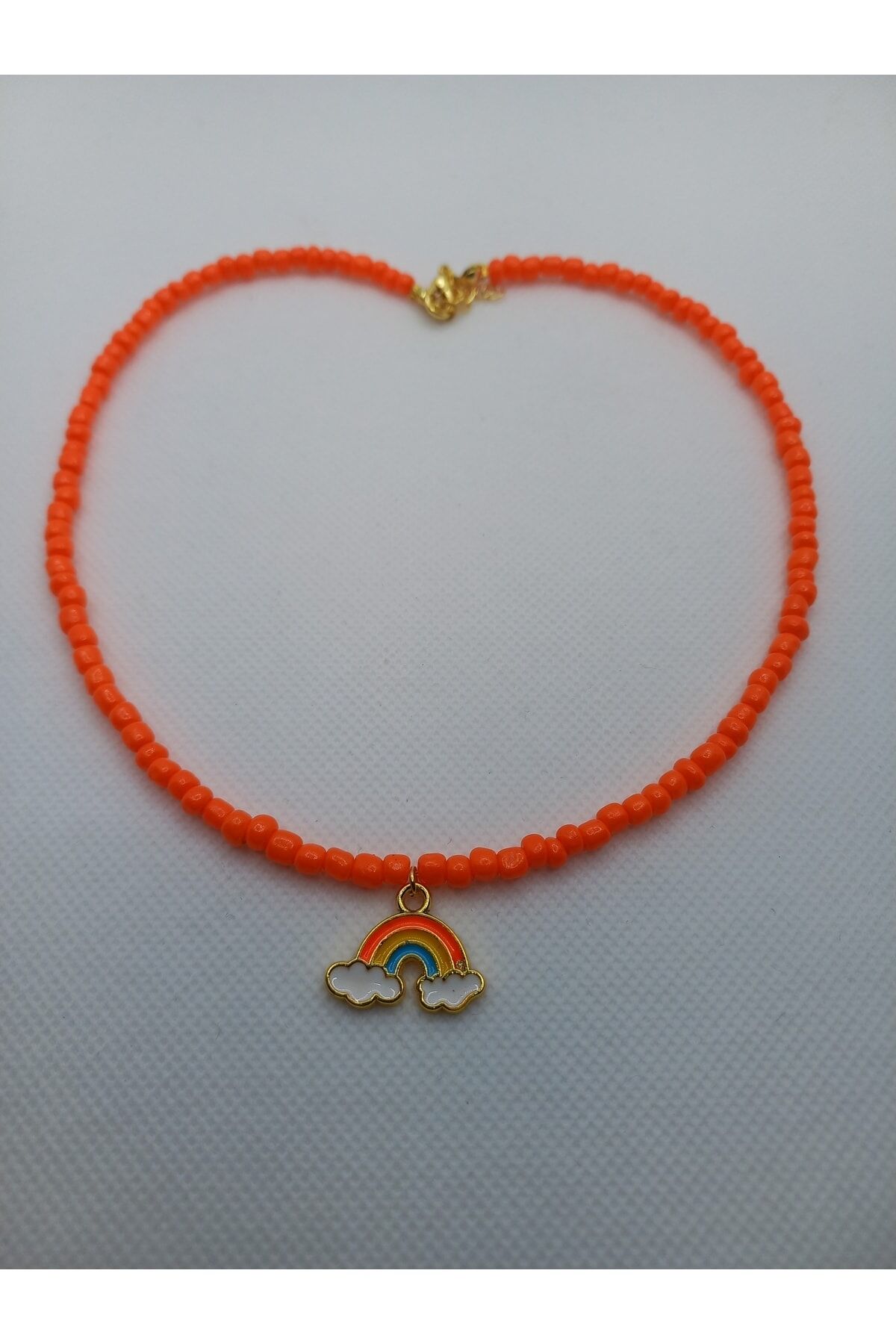 Kaplama Gökkuşağı Uçlu Turuncu Cam Boncuk Kolye
