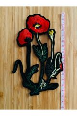 Arma Yapıştırmalı ve dikmeli Çift Gül. 9.5x15cm. Siyah/Kırmızı. 1 adet.