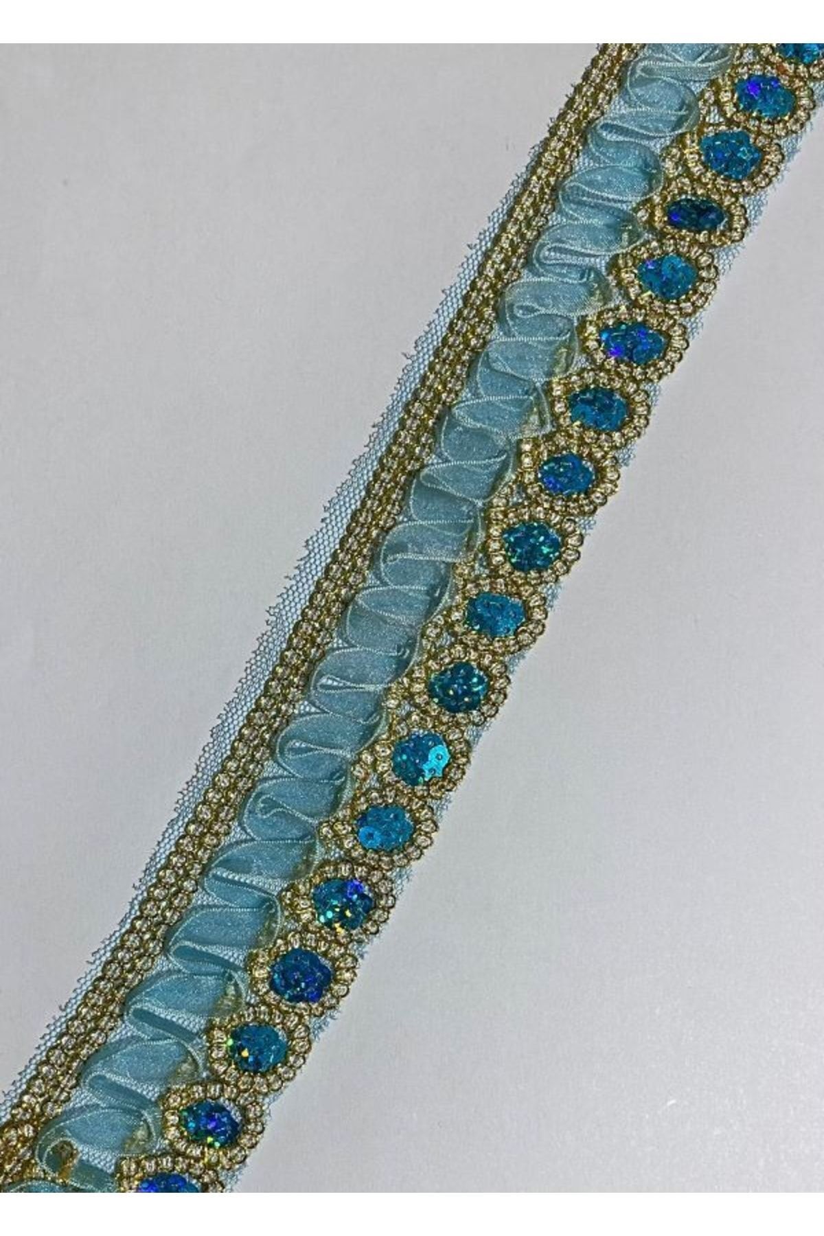 Simli Pullu Organze Güpür 5cm X 3,75metre. Turkuaz