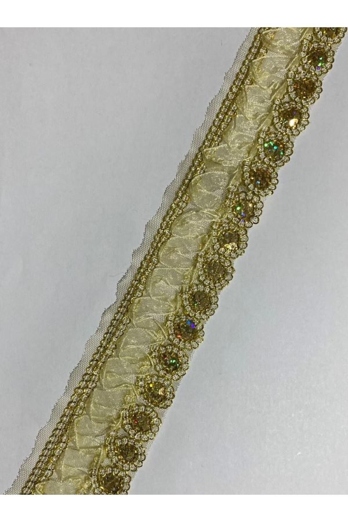 Simli Pullu Organze Güpür 5cmx1metre. Ekru