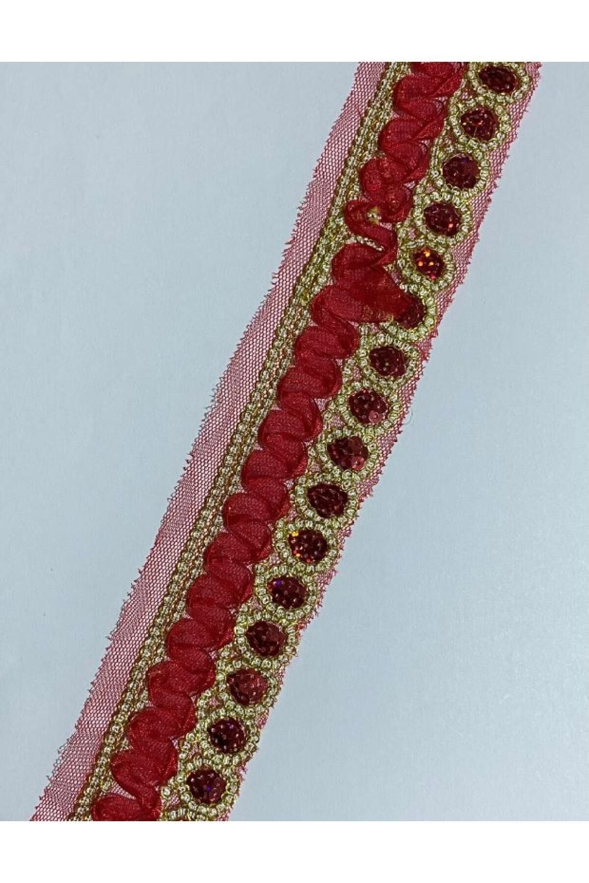 Simli Pullu Organze Güpür 5cmx1metre. Kırmızı