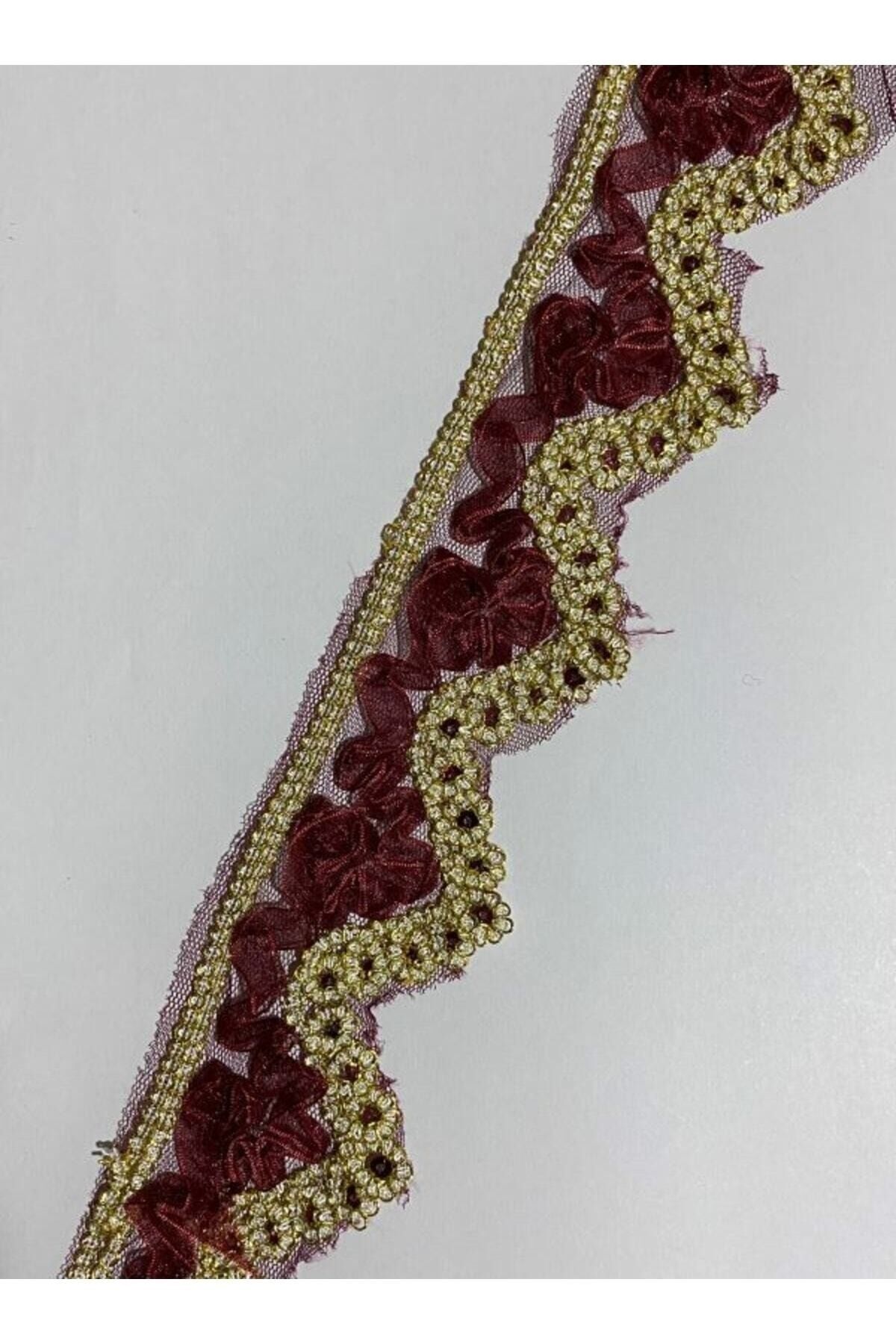 Simli Pullu Organze Güpür 6cmx1,5metre. Bordo