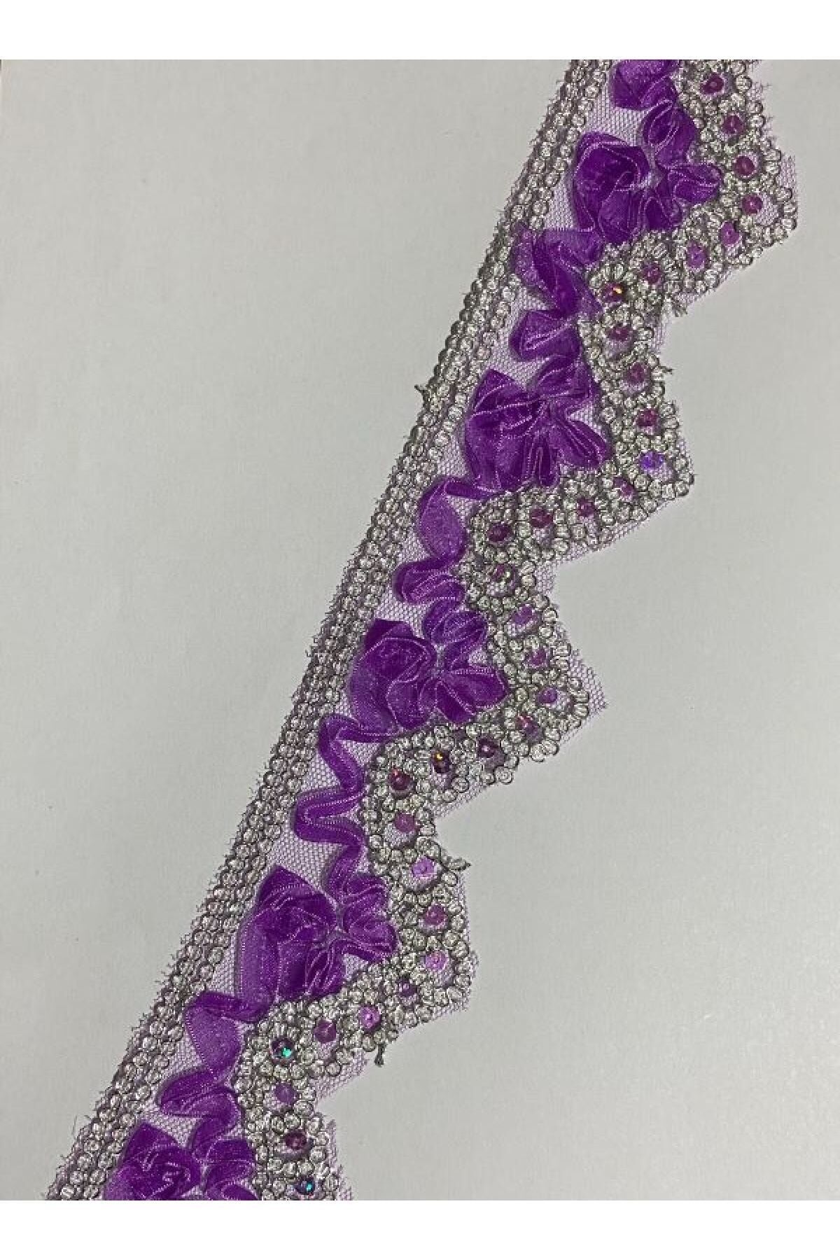 Simli Pullu Organze Güpür 6cmx1metre. Lila Gümüş