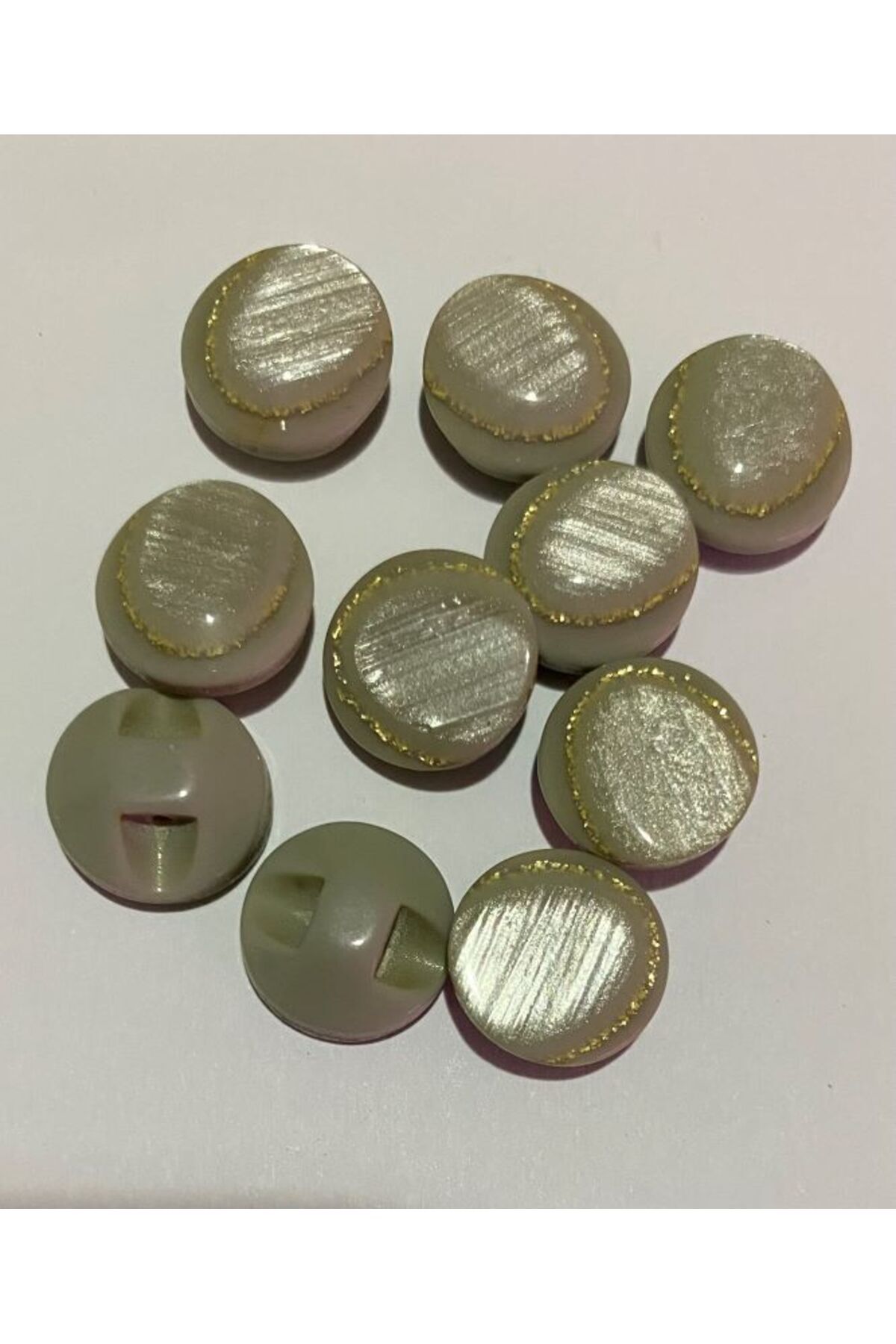 Simli Sedef Düğme Alttan Dikmeli 1.3cm 10 Adet.