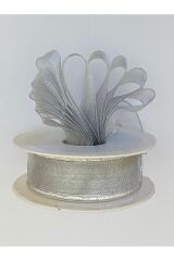 Simli şifon kurdele (kurdale) 2.5cm x 20metre. Renk:Silver.