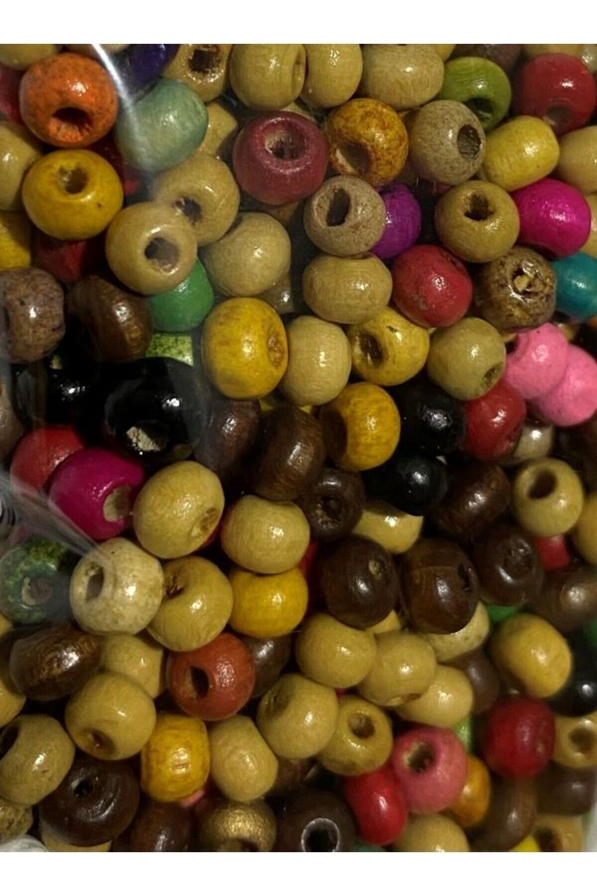 Karışık Renkli Iki Boy Ahşap Takı Boncuk. 15gr. 4mm-5mm.