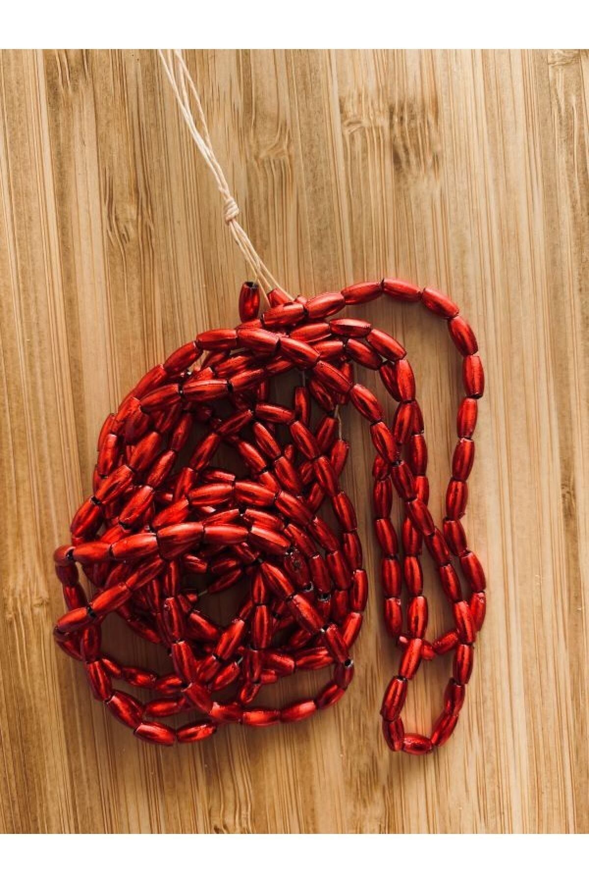 Arpa Boncuk 3x6cm. Metalik Kırmızı 2 Dizi