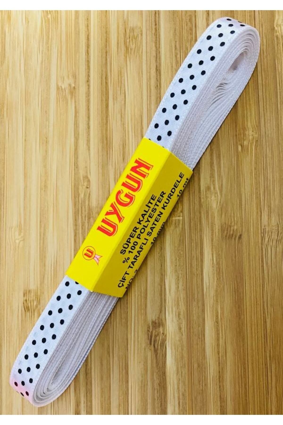 Siyah Benekli Beyaz Saten Kurdele. 1cmx10metre.