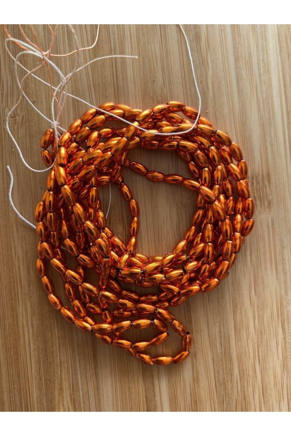 Arpa Boncuk 3x6cm. Metalik Turuncu 2 Dizi