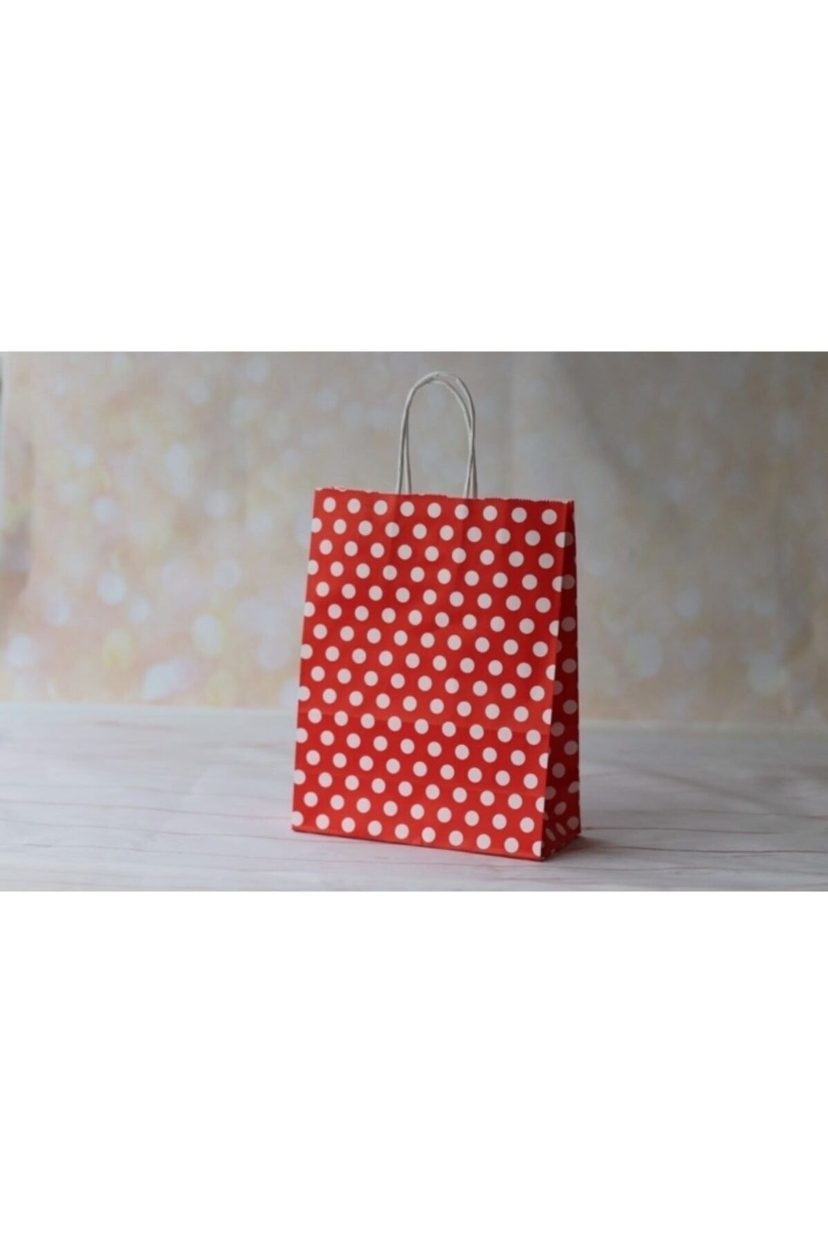 Karton Puantiyeli Hediye Poseti Kırmızı 12x25x35 cm 25 Adet