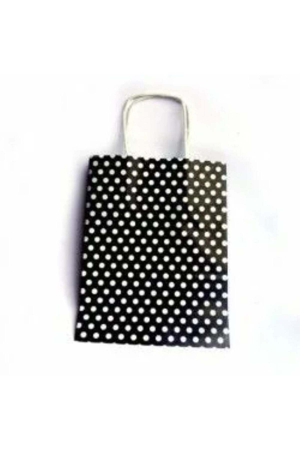 Karton Puantiyeli Hediye Poşeti 18x25 Cm 25 Adet. Yeşil Puantiyeli.