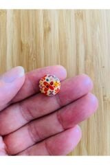 Papatya Desen Boyama Doğal Ahşap Düğme 15 mm.  5'li Paket. Papatya.