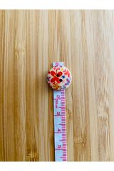 Papatya Desen Boyama Doğal Ahşap Düğme 15 mm.  5'li Paket. Papatya.