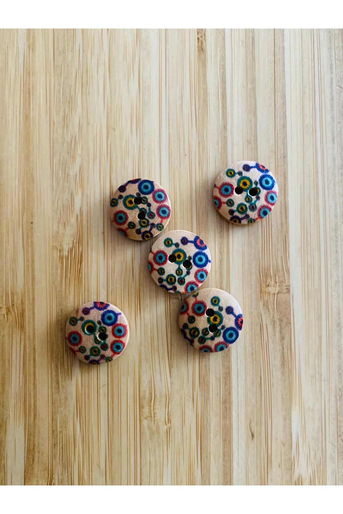 Ayçiçeği Desen Boyama Doğal Ahşap Düğme 15 mm.  5'li Paket. Ayçiçeği.