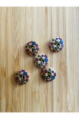 Ayçiçeği Desen Boyama Doğal Ahşap Düğme 15 mm.  5'li Paket. Ayçiçeği.