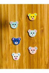 Ayıcık Şekilli Boyalı Ahşap Düğme 18 x 15 mm.  6'lı Paket. Mix V2.